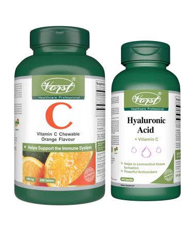 VORST Hyaluronic Acid 60 Capsules and Vitamin C 200 Chewable Tablets (Combo Bundle 2 Bottles)