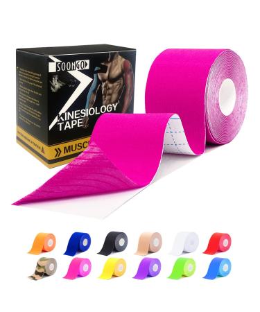Athletic Tape 1/2/5 Roll Relieve Muscle Soreness and Strain Shoulders Wrists Knees Ankles Elastic Waterproof Good Air Permeaability Hypoallergenic Pink 5cm*5m by SOONGO 5 m (Pack of 1) Pink