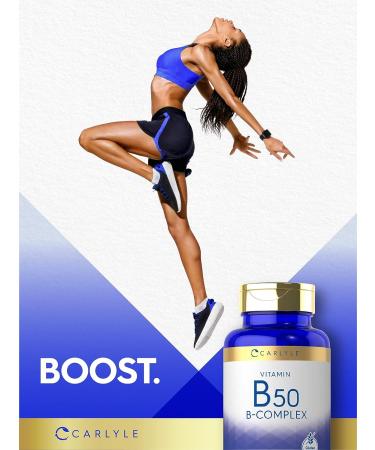 Carlyle Vitamin B50 Complex Supplement | 180 Caplets | Non-GMO, Vegetarian, Gluten Free - Buy Online on GoSupps.com