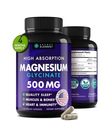 Magnesium Glycinate 500MG Capsules Magnesium Supplement for Adults & Kids with Kava Kava High Absorption Vegan & Non-GMO 120 Capsules 120 Count (Pack of 1)