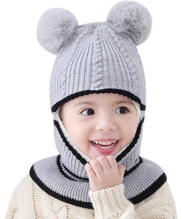 Cute Small Bear Baby Balaclava Hat with Double Pom Pom Design - Buy Online on GoSupps.com