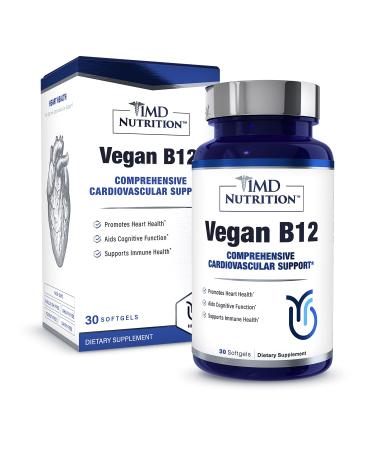 1MD Nutrition Vegan Vitamin B12 Softgels | 5000mcg Methylcobalamin Supplement | Energy Immune and Cardiovascular Support | 30 softgels
