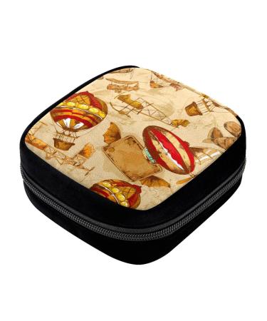 GIAPB Period Bag Sanitary Napkin Storage Bag Pad Holder for Period Makeup Pouch Vintage Airplane Art Color5081