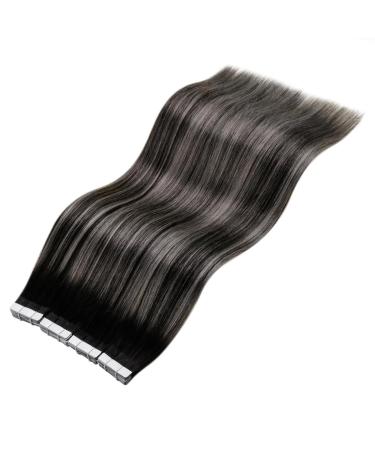 Laavoo Real Hair Tape Extensions - Ombre Black & Silver Balayage - Invisible Tape-In Remy 40cm 50g 20pcs #1B/1B & #1B/S/1B - Buy Online on GoSupps.com
