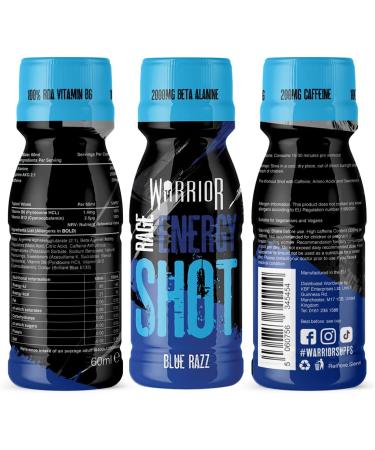 Warrior RAGE ENERGY SHOT 12-Pack - Pre Workout Drink with 200mg Caffeine, Natural Flavorings, Vitamin B6 & B12 - No Sugar Added (Blue Raspberry) - Buy Online on GoSupps.com