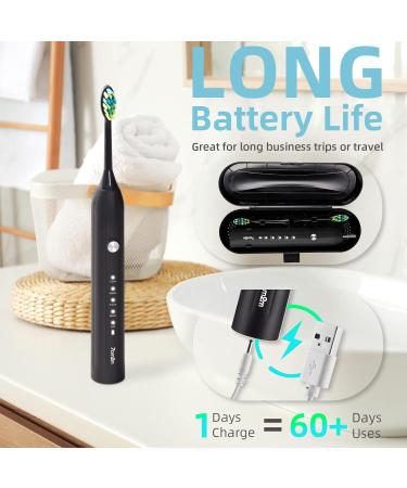7am2m Electric Toothbrush for Adults Sonic Toothbrush with 8 Brush Heads Travel Case Rechargeable Electric Power Toothbrush with 2 Minutes Build in Smart Timer Roman Column Handle Design (Black) Black With Travel Case - Buy Online on GoSupps.com