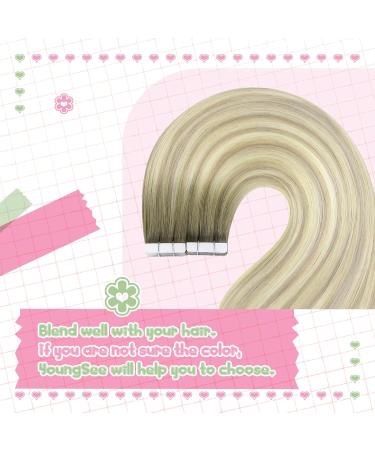 Youngsee Real Hair Extensions Tape Ombre 55cm - Ash Blond Balayage & Platin Blond Remy Tape Ins (20 Pcs 50g) - Premium Quality Hair Extensions - Buy Online on GoSupps.com