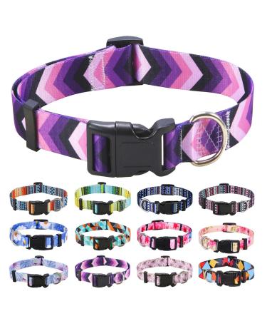 Mihqy dog collar adjustable soft & comfort dog collar Bohemian flowers geometric trunk design for small medium and large dogs (purple arrow XS) XS (neck circumference 20-30 cm width 1.5 cm) purple arrow