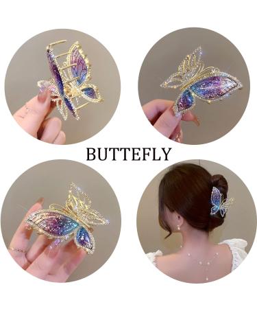 Exquisite Purple Butterfly Rhinestone Hair Claw Clip for Women and Girls - Non-Slip Big Hair Accessory - Buy Online on GoSupps.com