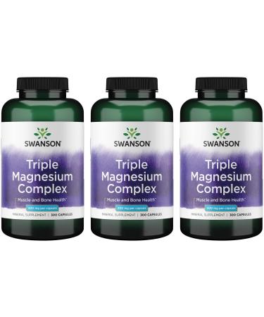 Swanson Triple Magnesium Complex - Mineral Supplement - Natural Support - Featuring Citrate Oxide & Aspartate - (300 Capsules 400mg Each,) (3 Pack)