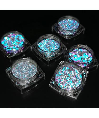 Holographic Nail Glitter - Reflective Laser Silver Nail Powder for Women & Girls - Shiny Pigment in Blue, Purple, Gold - Diamond Sequin Design - Nail Art Decor - Buy Online on GoSupps.com