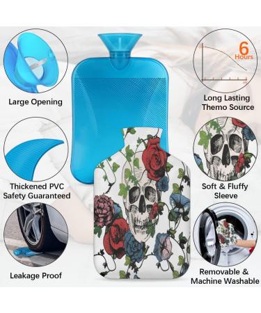 2L Hot Water Bottle for Pain Relief | Sugar Skull Flower Roses | PVC Warm-Up Bag for Cold & Heat Therapy Menstrual Cramps Foot & Hand Warmer - Buy Online on GoSupps.com