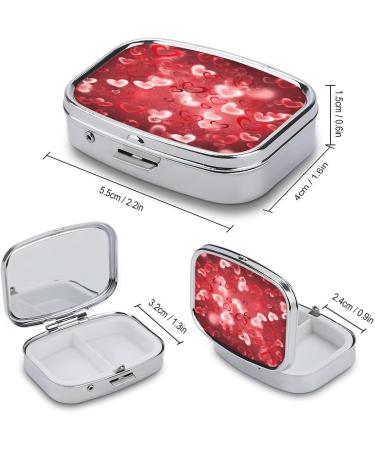 Valentine's Day Heart Print Pill Box - 2 Compartment Decorative Metal Organizer for Medicine - Portable Pocket & Purse Case - Buy Online on GoSupps.com