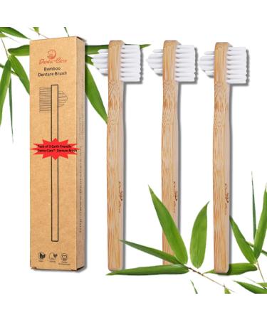 Denture Cleaner Brush Toothbrush | Earth Friendly Natural Bamboo Soft Bristles That Will Not Scratch Your Full Partial Dentures After Brushing | Effectively Clean Hard to Reach Areas of Dentures
