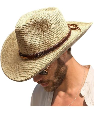 UPF 50+ Wide Brim Straw Sun Hat with Wind Lanyard - Beige/Brown, One Size - Buy Online on GoSupps.com