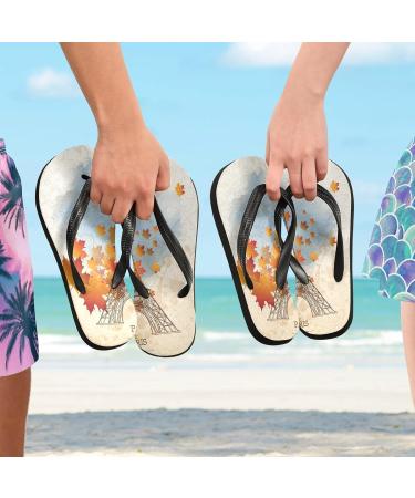 Mnsruu Eiffel Tower Maple Leaf Autumn Flip Flops | Multicolored Men & Women Slippers for Travel Home Hotel & Spa - Buy Online on GoSupps.com