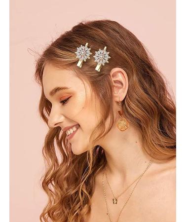 Large Sparkle Rhinestone Flower Hair Clip - Non-Slip Gold Hairpin for Women and Girls - Buy Online on GoSupps.com