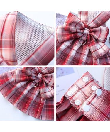 Oyccen Dog Grid Dress Harness & Leash Set - Stylish Bow Tie Princess Pet Clothes for Small Dogs & Cats - Red - Buy Online on GoSupps.com