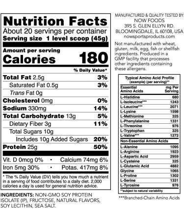 NOW Sports Nutrition Soy Protein Isolate 25g with BCAAs, Creamy Vanilla Powder - 2lb - Buy Online on GoSupps.com