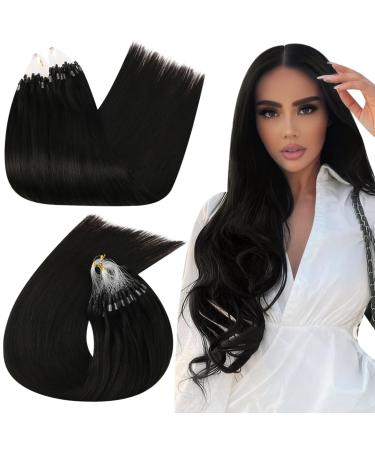 Ugeat hair extension real hair microring black microring extensions real hair 40cm micro loop extensions real hair ring extensions real hair micro hair extension 50g 50 highlights 40 cm 1.Microring #1b