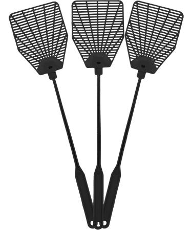OFXDD Rubber Fly Swatter Long Fly Swatter Pack Fly Swatter Heavy Duty Total Black Color (3 Pack)