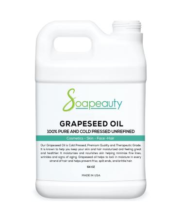 GRAPESEED OIL Cold Pressed Unrefined | 100% Natural Available in Bulk | Carrier for Essential Oils Face Skin Hair Moisturizer Soap Making | 64 OZ