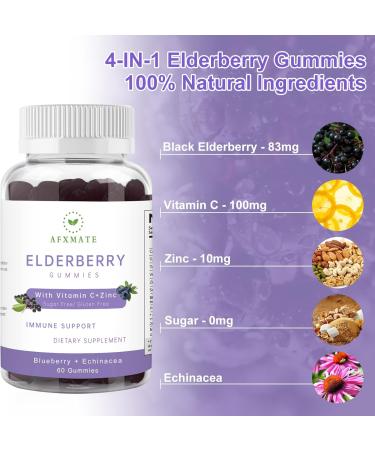 AFXMATE Sambucus Elderberry Gummies with Zinc & Vitamin C - 120 Gummies (2 Pack) | Immune Support Supplement for Adults & Kids - Buy Online on GoSupps.com