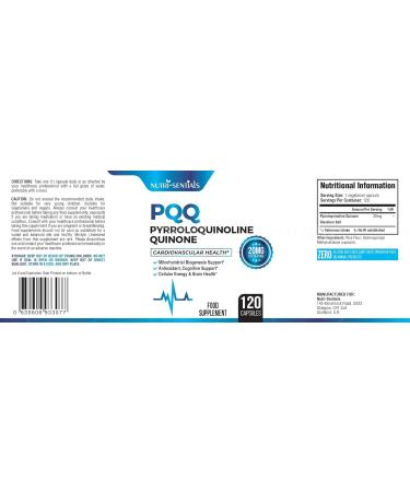 PQQ Max 20mg 120 Capsules - Natural Energy Booster | Promotes Mitochondrial Biogenesis | Plant Extract Supplement - Buy Online on GoSupps.com