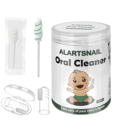 ALARTSNAIL Baby Oral Cleaner 42Pcs Baby Tongue Cleaner and 1Pc Baby Finger Toothbrush with Case Upgraded Umbrella Brush Head Individual Package Baby Mouth Cleaner Newborn for 0-36 Month Baby