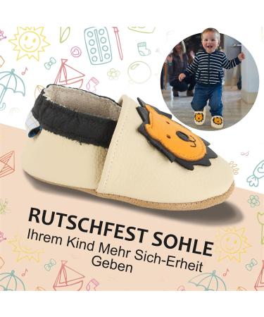 Soft Leather Baby Shoes for Boys and Girls | Non-Slip Rubber Soles | 18-24 Months | Beige Lion Design - Buy Online on GoSupps.com