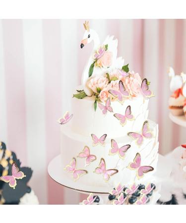 Blumomon 30 Pcs 3D Butterfly Cake Topper Decor - Pink Gold Edge Cupcake Picks for Weddings Baby Showers & Birthdays - Buy Online on GoSupps.com
