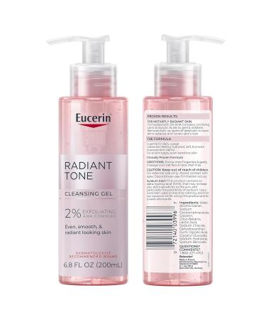 Eucerin Radiant Tone Face Cleanser Gel with 2% Exfoliating AHA Complex Gentle Face Wash Improves Skin Clarity and Boosts Radiance All Skin Types 6.8 Fl Oz Bottle - Buy Online on GoSupps.com