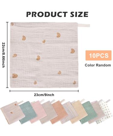 Vegena Baby Musselin Washcloths - 10-Piece Set for Babies | Soft Absorbent & Versatile Baby Care | Ideal for Spitting Facial & Everyday Use | Random Designs (23x23cm) - Buy Online on GoSupps.com