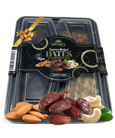 Supreme Medjool Dates & Nuts Gift Box (550g) | Gift Set Platter | Medjool Dates Almonds & Cashew Nuts Selection | Great For Any Occasion by Nature's Horizon