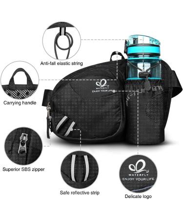WATERFLY Hiking Waist Bag Fanny Pack - Black | Water Bottle Holder for Men and Women | Ideal for Running, Dog Walking, Fits All Phones (Bottle Not Included) - Buy Online on GoSupps.com