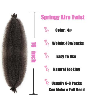 LPARMJIT Springy Afro Twist Hair 16-inch - Kinky Marley Twist Extensions for Soft Butterfly Locs - Pre-Fluffed (Pack of 3 Color 4#) - Buy Online on GoSupps.com