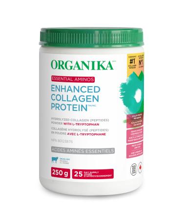 Organika Enhanced Collagen Protein Essential Aminos - Complete Essential Amino Profile for Muscle Growth and Recovery Joint Support and Skin Hydration - Grass Fed Unflavoured - 250g 25 Servings 250 g (Pack of 1)