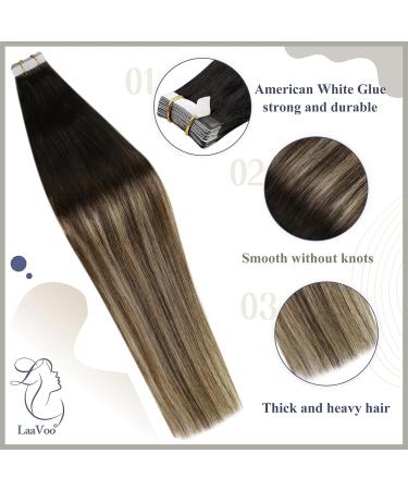 LAAVOO Ombre Brown Tape In Extensions | Real Hair Balayage #1B/4/27 | 35cm 10pcs 25g | Premium Quality - Buy Online on GoSupps.com
