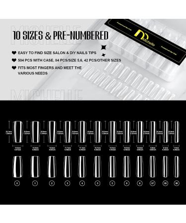 Michelle 504pcs Long Square False Nails Tips - Pre-shaped Gel Nail Tips for Acrylic Extensions - DIY Nail Salon at Home - Buy Online on GoSupps.com