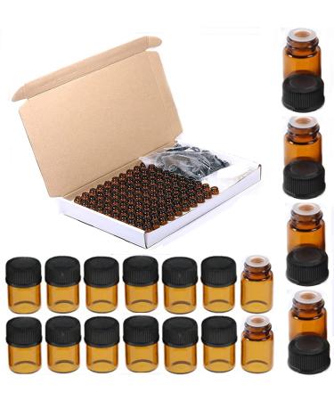 100Pcs Set 1ml Amber Mini Essential Oil Bottles Sample Vials, Amber Mini Glass Essential Oils Sample Bottles, Suitable for Essential Oils, Amber Oil Perfume& Lab Chemicals (Non-Porous Inner Plug)
