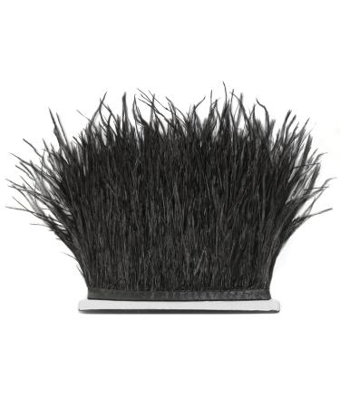 FQTANJU 2 Yards Soft & Natural Ostrich Feathers Fringe Trims Ribbon Used for Dress  Sewing  Craft clothing  lighting decoration  Clothing DIY  etc. (Black)
