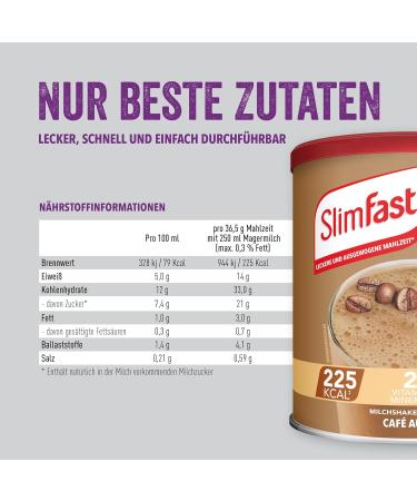 SlimFast Caf au Lait Milkshake Powder | High Protein Diet Shake | 225 Calories | Weight Control | 365g | International Shipping - Buy Online on GoSupps.com