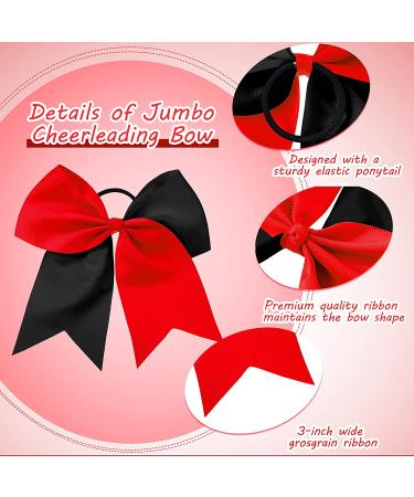 Jumbo Cheerleading Bow Set - 8 Inch Red & Black Hair Bows for Teen Girls | Large Cheer Bow with Ponytail Holder - Buy Online on GoSupps.com