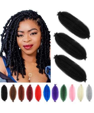 Springy Afro Twist Hair 12 Inch 3 Packs Black Color Pre Fluffed Marley Twist Braiding Hair for Black Women (12 inch 1B) 12 Inch 1B