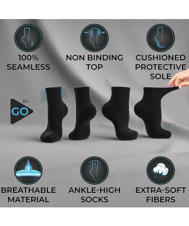 Dr. GO Ultra-Soft Neuropathy Socks for Men - Seamless Diabetic Socks, Non-Binding Top, Cushioned Sole - 4 Pairs, Black, Size 6-9 - Buy Online on GoSupps.com
