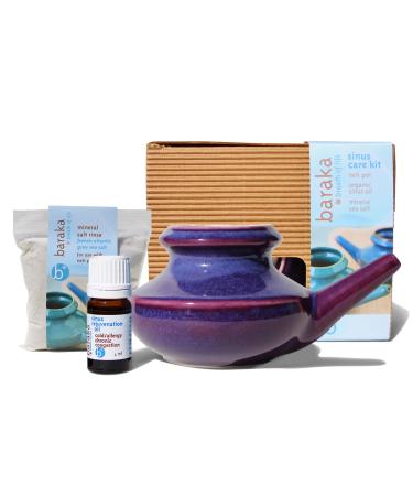 Baraka Sinus Care Kit - A Complete Solution for Sinus Health - Includes Purple Neti Pot 5 ml Essential Oil and 2 oz Mineral Salt Rinse for Nasal Congestion - Perfect for Home Use! Puple