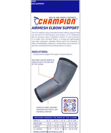 Champion Elbow Brace - Lightweight Airmesh Support in Grey X-Large | Best International Shipping - Buy Online on GoSupps.com