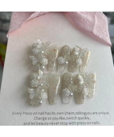 Handmade Butterfly Flower Nail Patch Handmade Wearing Nail Detachable False Nail(Size:M) - Buy Online on GoSupps.com