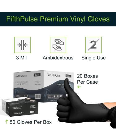 Black Vinyl Disposable Gloves Medium 50 Pack - Latex-Free, Powder-Free Medical Exam Gloves - 3 Mil Thickness - Ideal for Surgical, Home Cleaning, and Food Handling - Pack of 50 - Buy Online on GoSupps.com