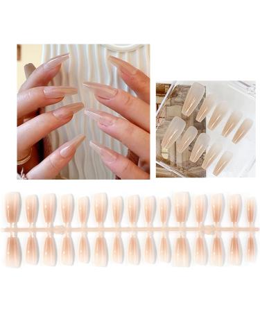 FEIlei 30Pcs Long Press on Nails Coffin French Fake Nails Tip Gradient Acrylic Nails Glossy False Nails for Women Girls - Buy Online on GoSupps.com